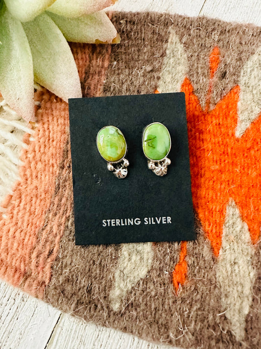 Handcrafted Tibetan Turquoise and Sterling Silver Stud Earrings