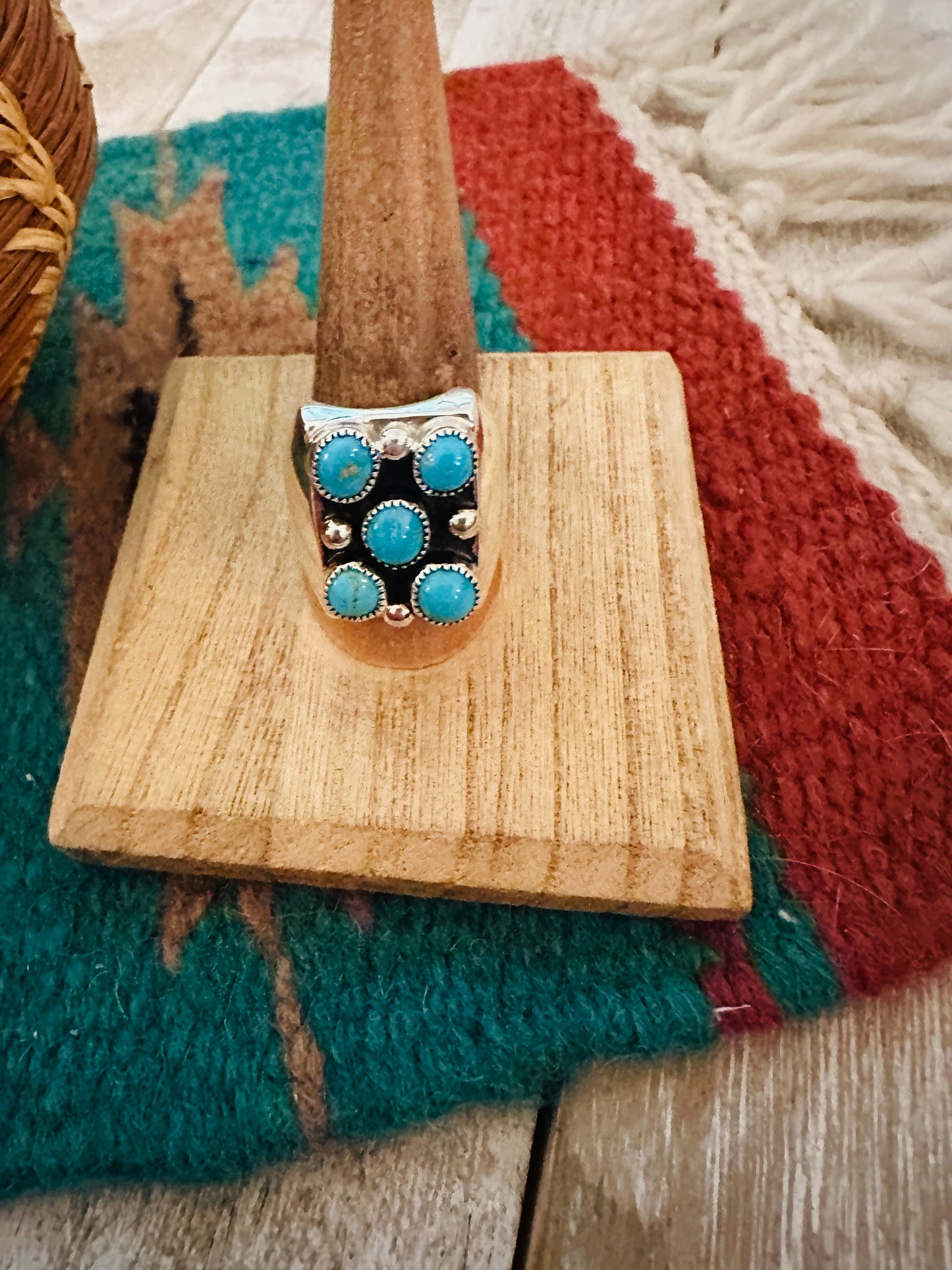 Handcrafted Sterling Silver & Kingman Turquoise Men’s Ring Size 10.25