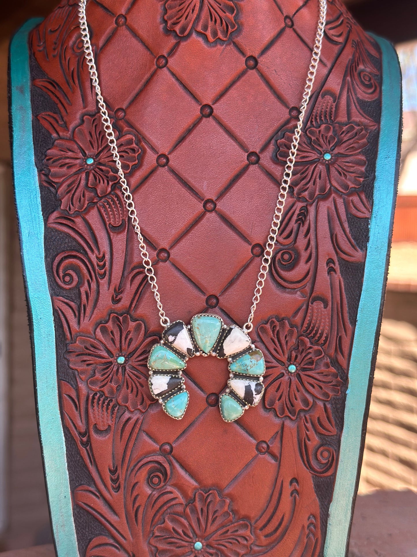 Handmade Sterling Silver Turquoise & White Buffalo Naja Necklace