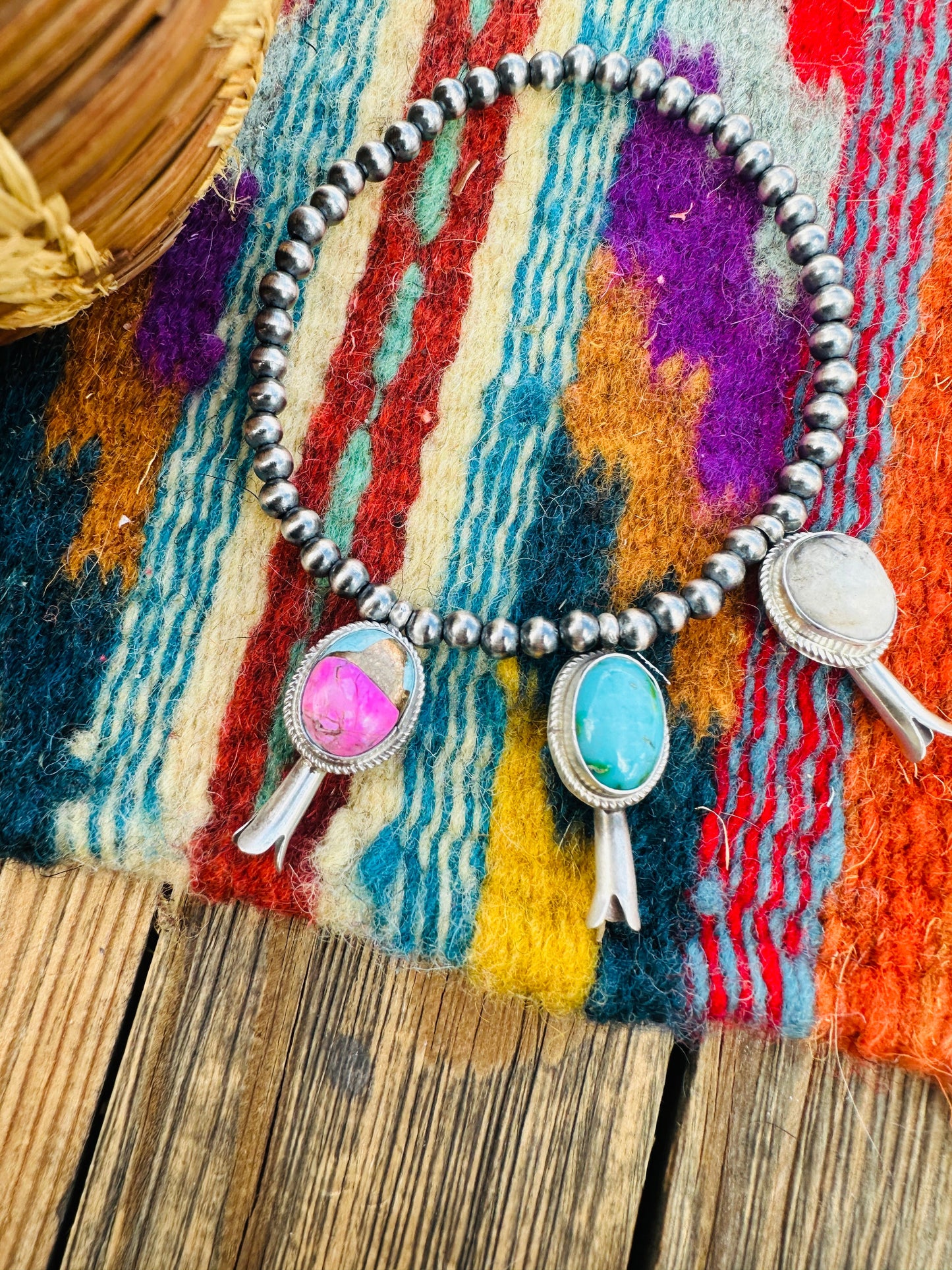 Handcrafted 3mm Sterling Silver Pearl & Multi Stone Blossom Stretch Bracelet