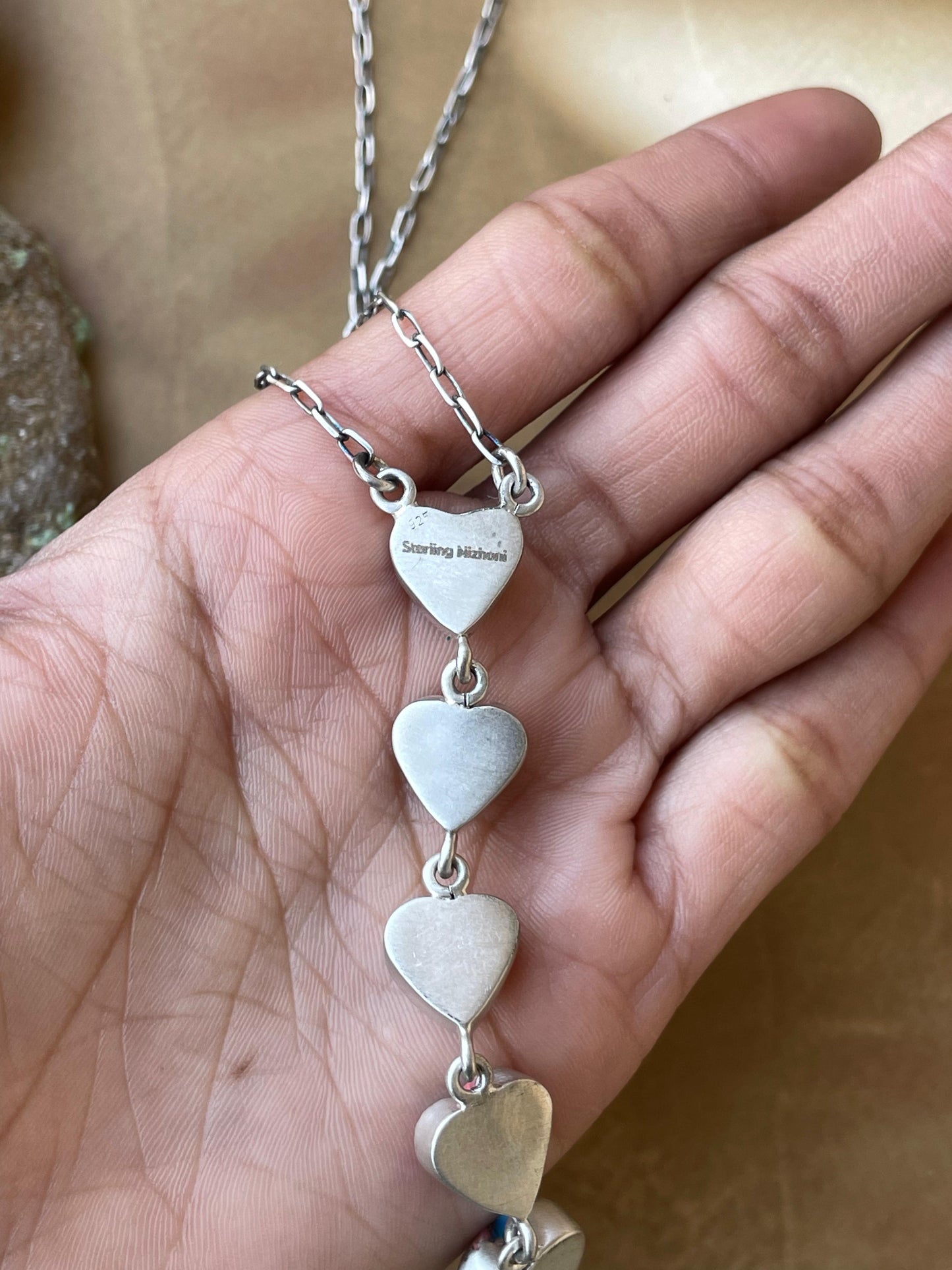 Handmade Sterling Silver & Pink Dream Mojave OR White Buffalo Drop 5 Stone Necklace