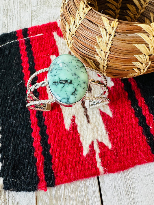Handcrafted New Lander Turquoise & Sterling Silver Cuff Bracelet