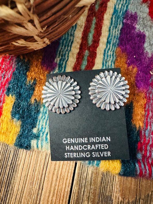 Handcrafted Sterling Silver Concho Stud Earrings