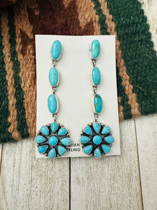 Handcrafted Sterling Silver & Sleeping Beauty Turquoise Cluster Dangle Earrings
