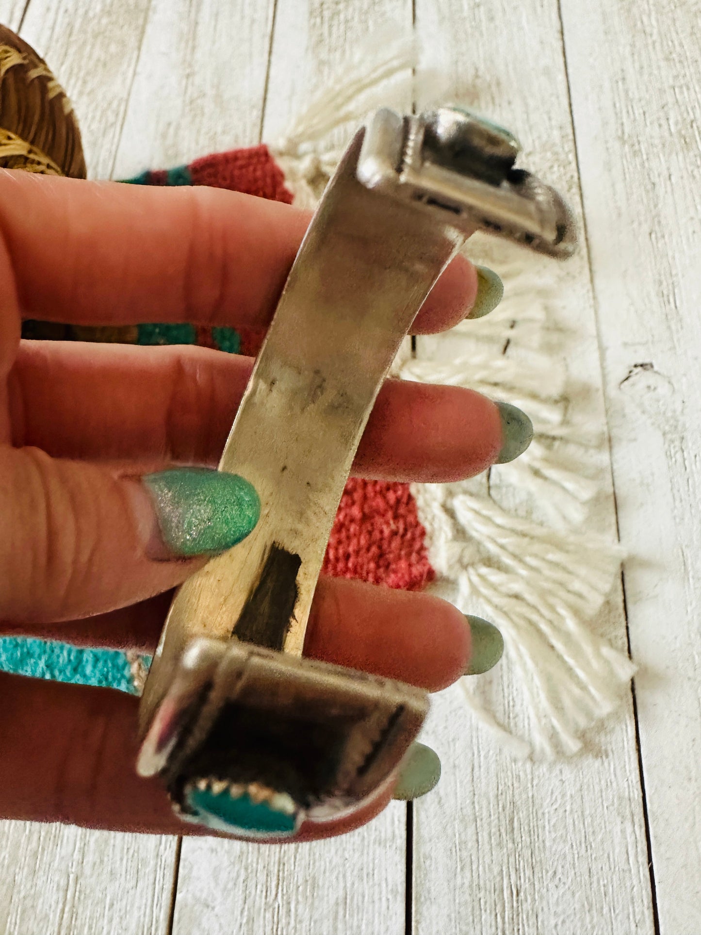 Old Pawn Handcrafted Sterling Silver & Turquoise Cuff Bracelet /