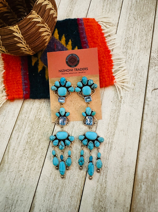 Handcrafted Turquoise, Topaz & Sterling Silver Chandelier Dangle Earrings