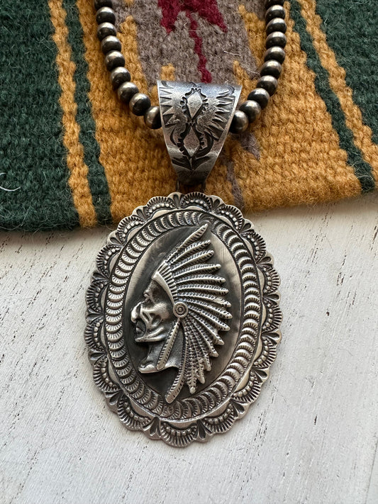 Beautiful Handcrafted Sterling Silver Chief Pendant Signed