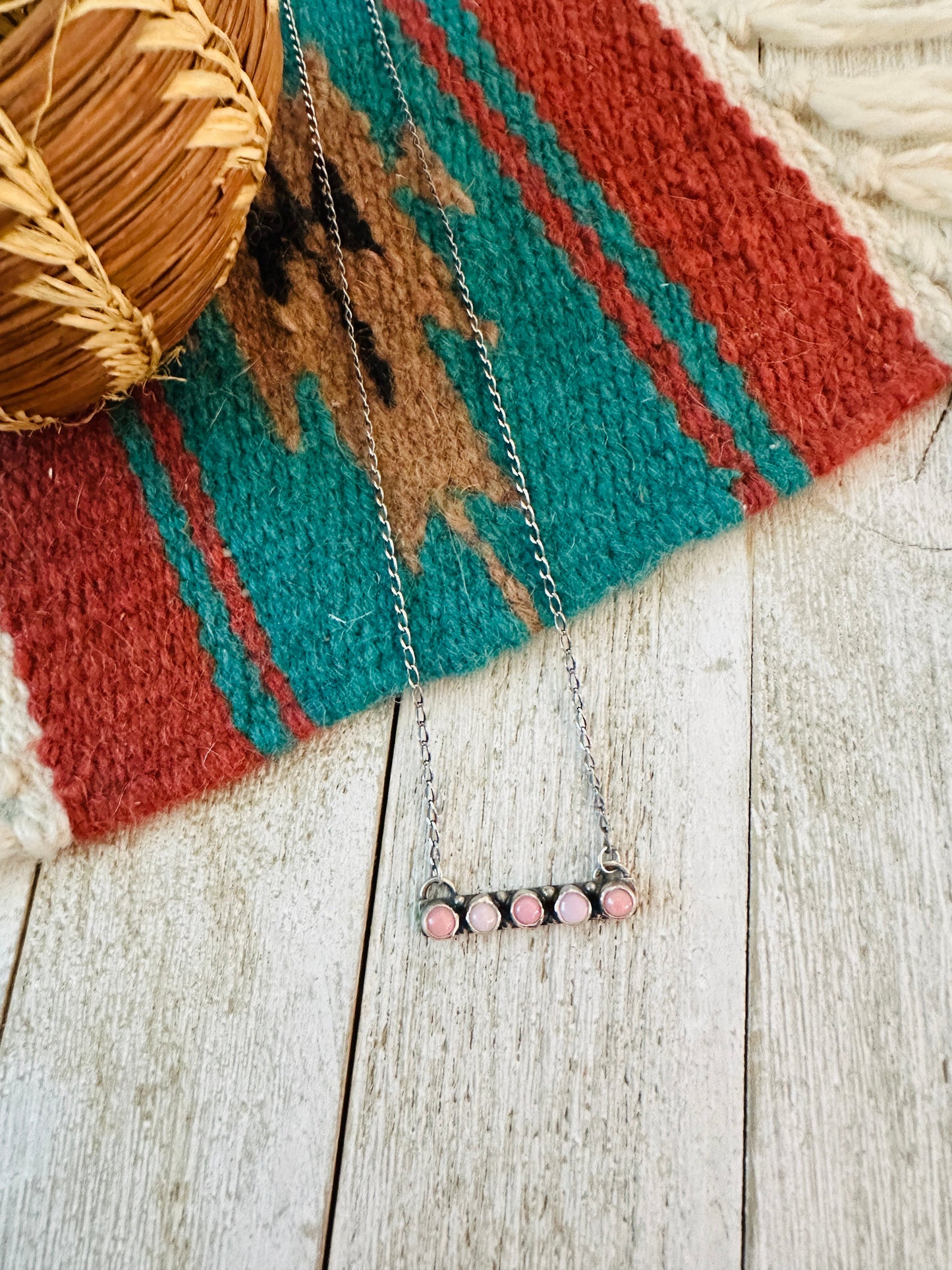 Handcrafted Sterling Silver & Queen Pink Conch Bar Necklace