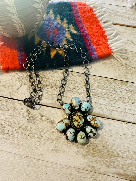 Handcrafted Sterling Silver & Golden Hills Turquoise Cluster Necklace