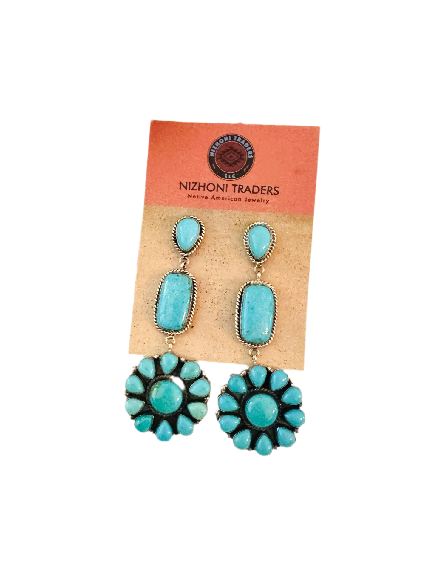Handcrafted Sterling Silver & Turquoise Cluster Dangle Earrings
