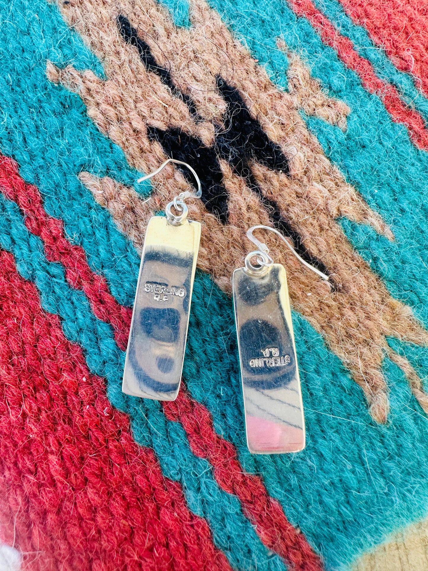 Handcrafted Sterling Silver Apple Coral Rectangle Dangle Earrings