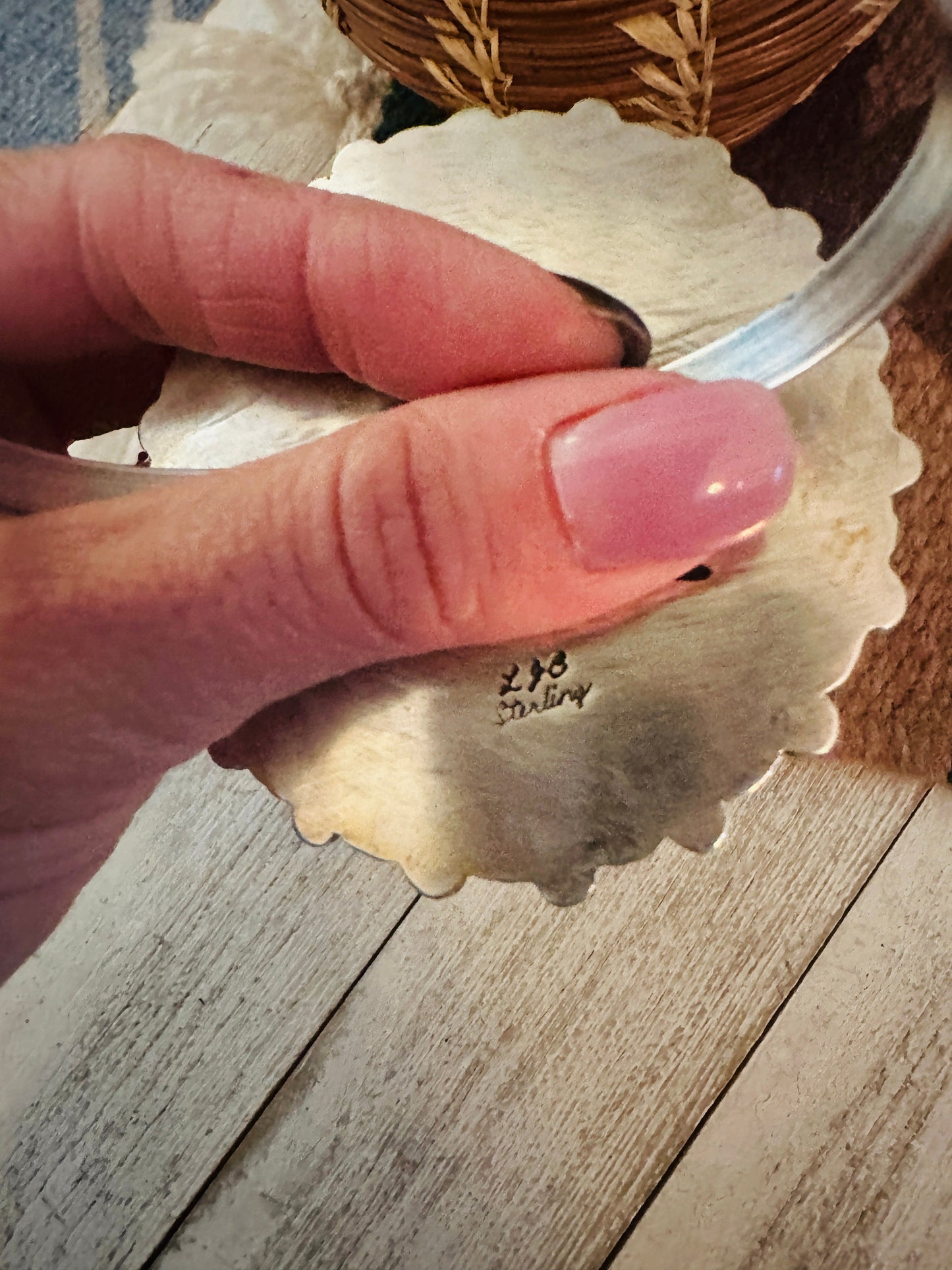 Handcrafted Queen Pink Conch Shell & Sterling Silver Cluster Cuff Bracelet