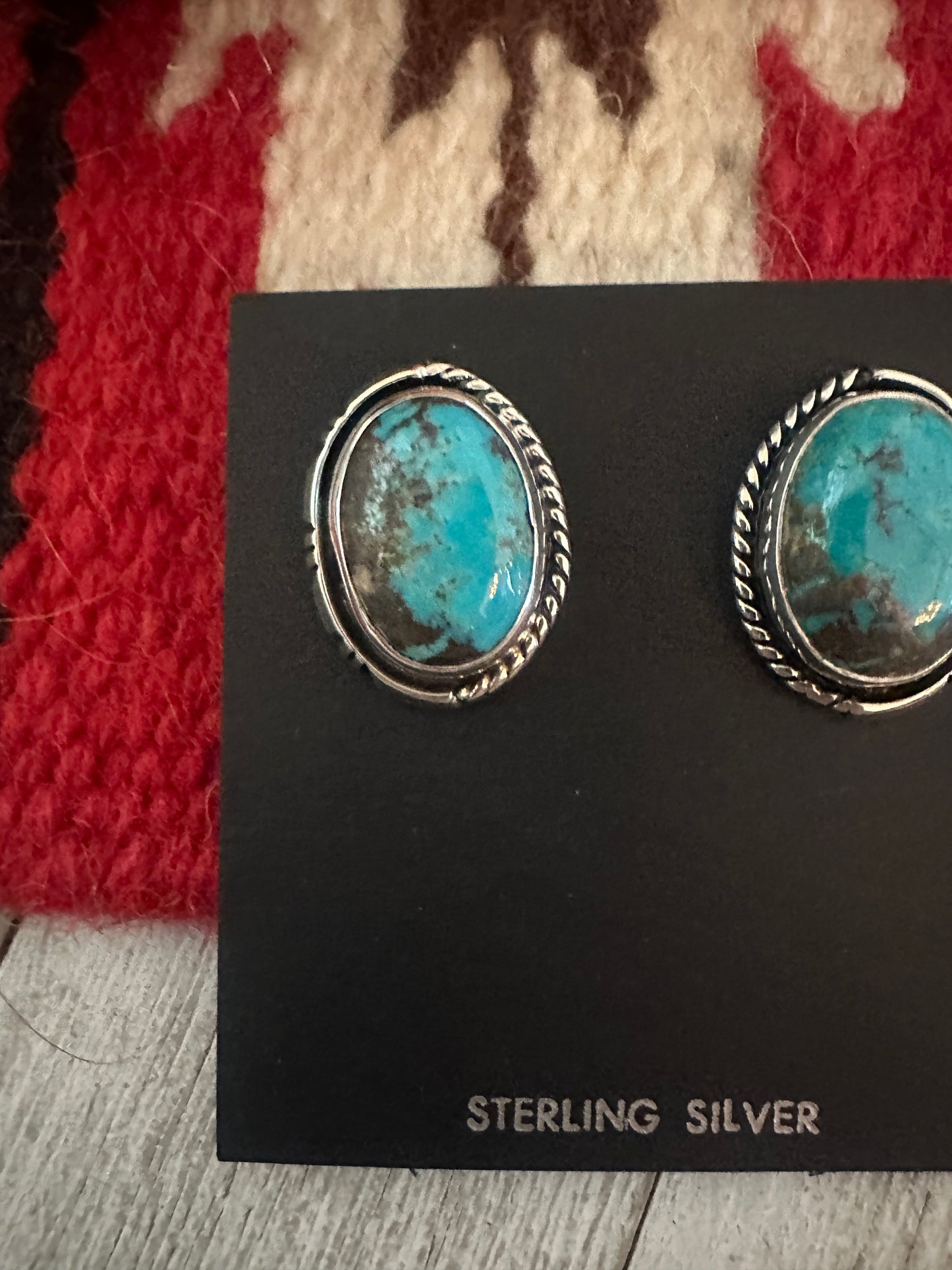 Handcrafted Kingman Turquoise & Sterling Silver Post Earrings