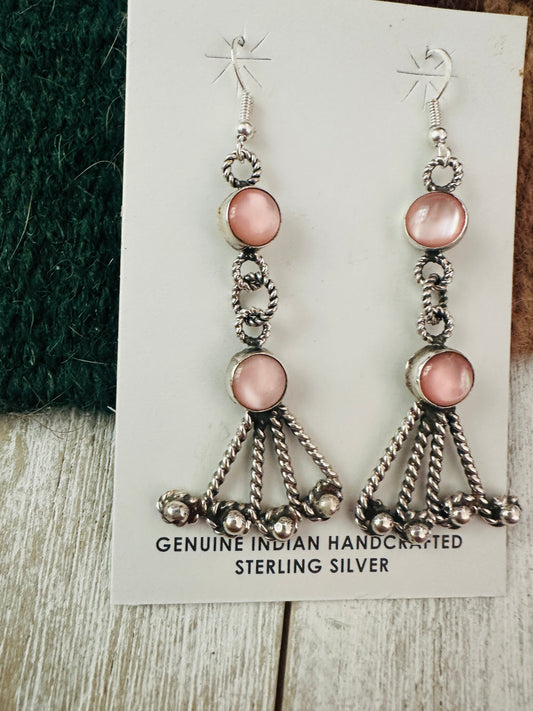 Handcrafted Mother of Pearl & Sterling Silver Dangle Earrings