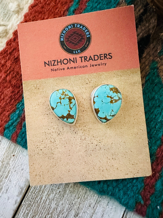 Handcrafted Turquoise & Sterling Silver Teardrop Post Earrings