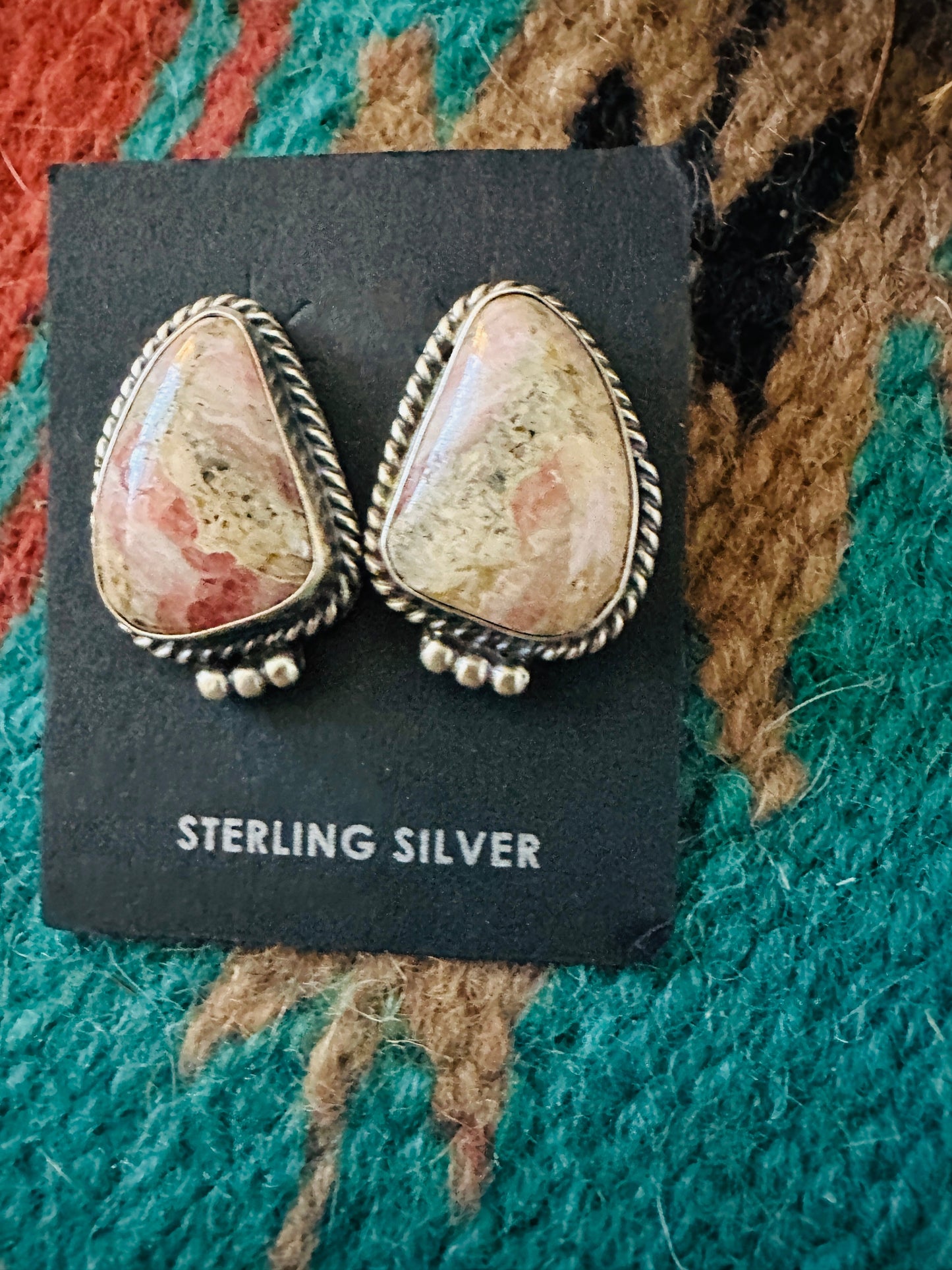 Handcrafted Rhodochrosite & Sterling Silver Post Earrings