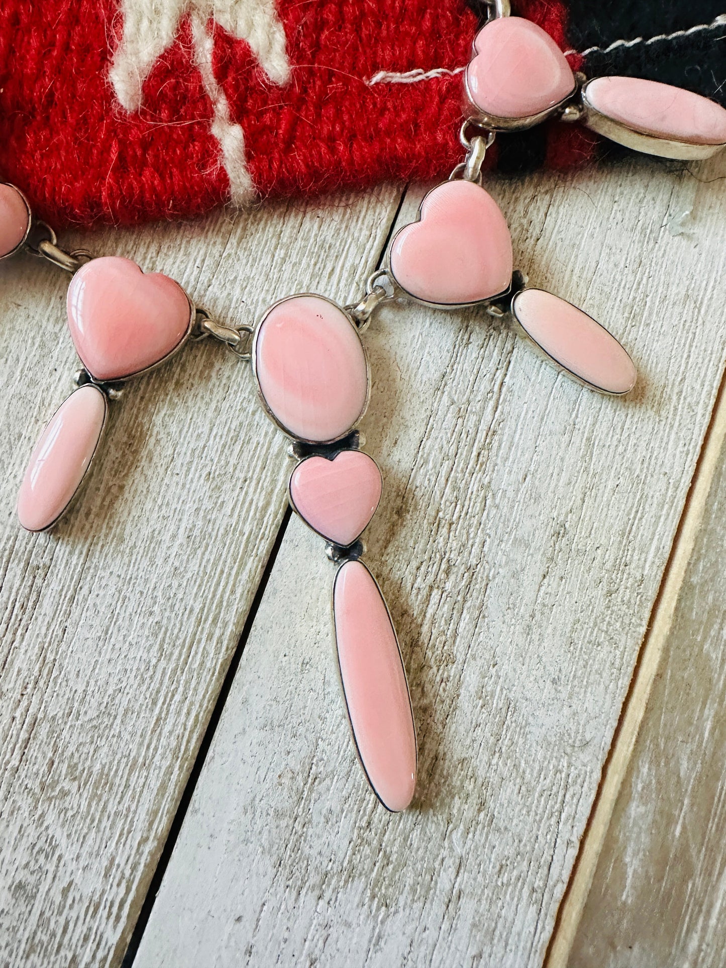 Handcrafted Queen Pink Conch & Sterling Silver Heart Necklace Set