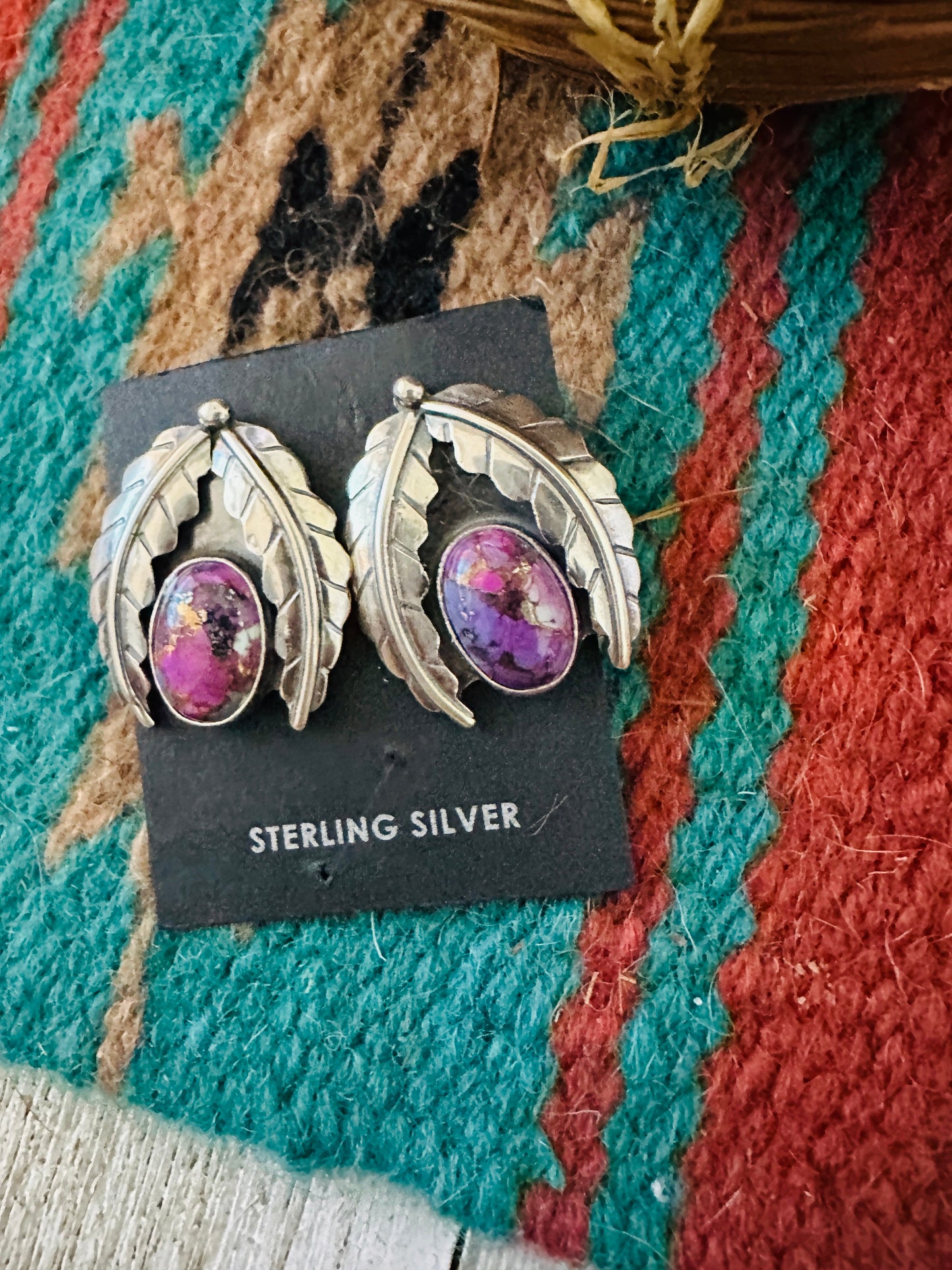 Handcrafted Pink Mojave & Sterling Silver Leaf Post Earrings