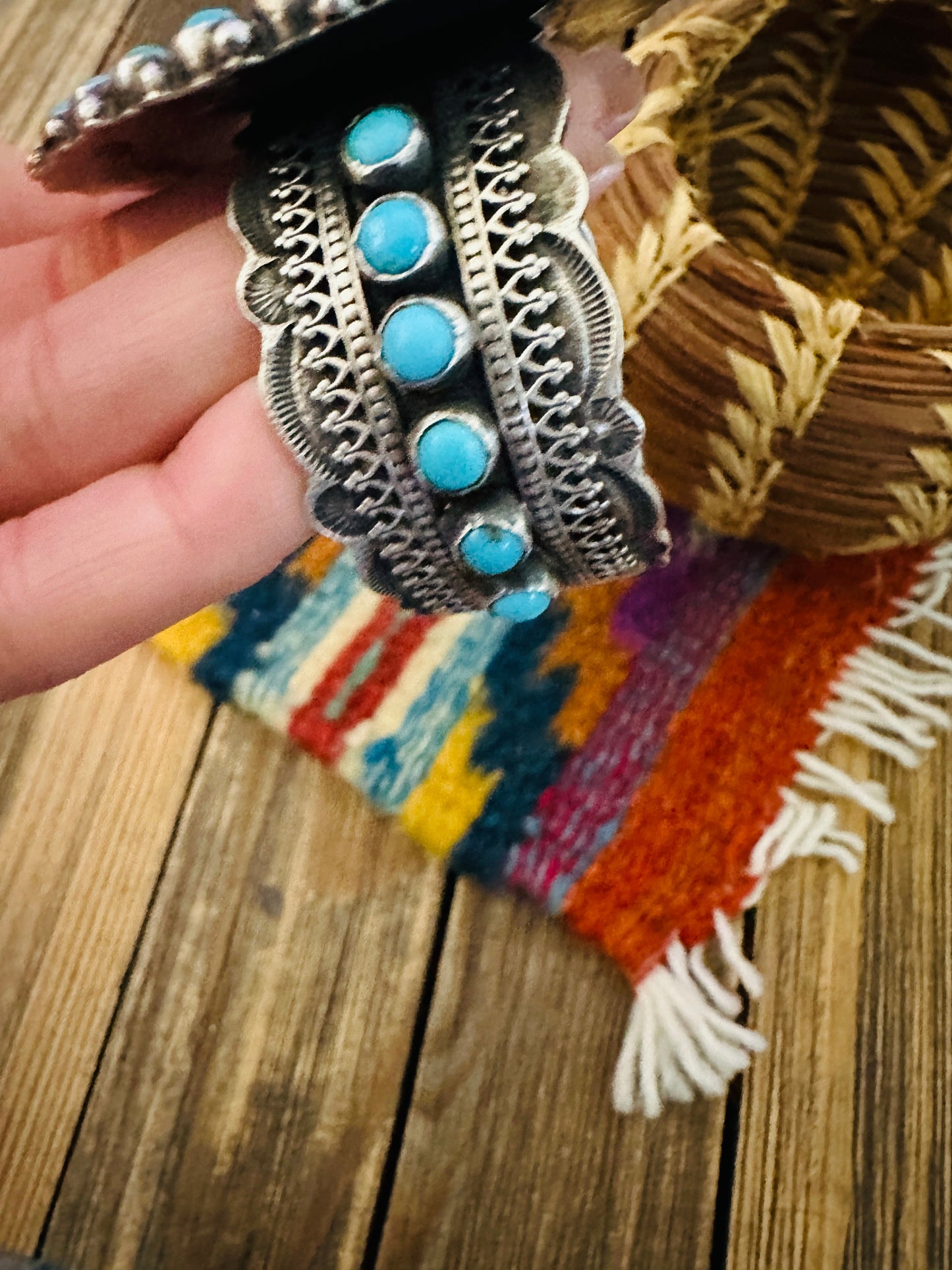 Handcrafted Sterling Silver & Turquoise Cluster Cuff Bracelet by Shawn Cayatineto