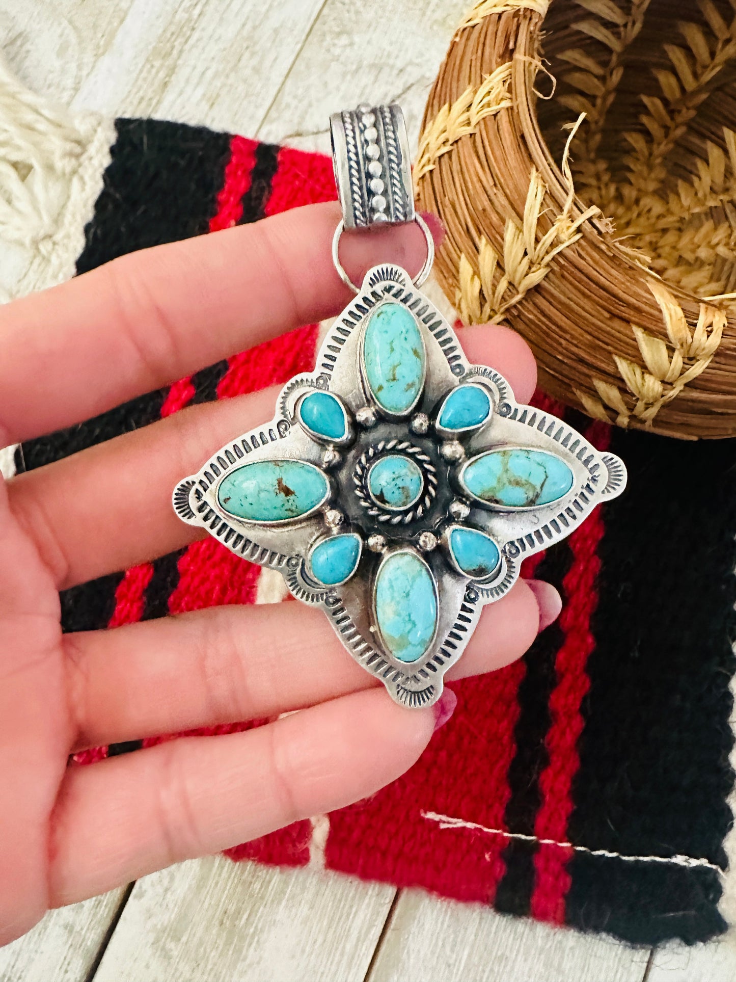 Handcrafted Sterling Silver & Turquoise Cluster Pendant