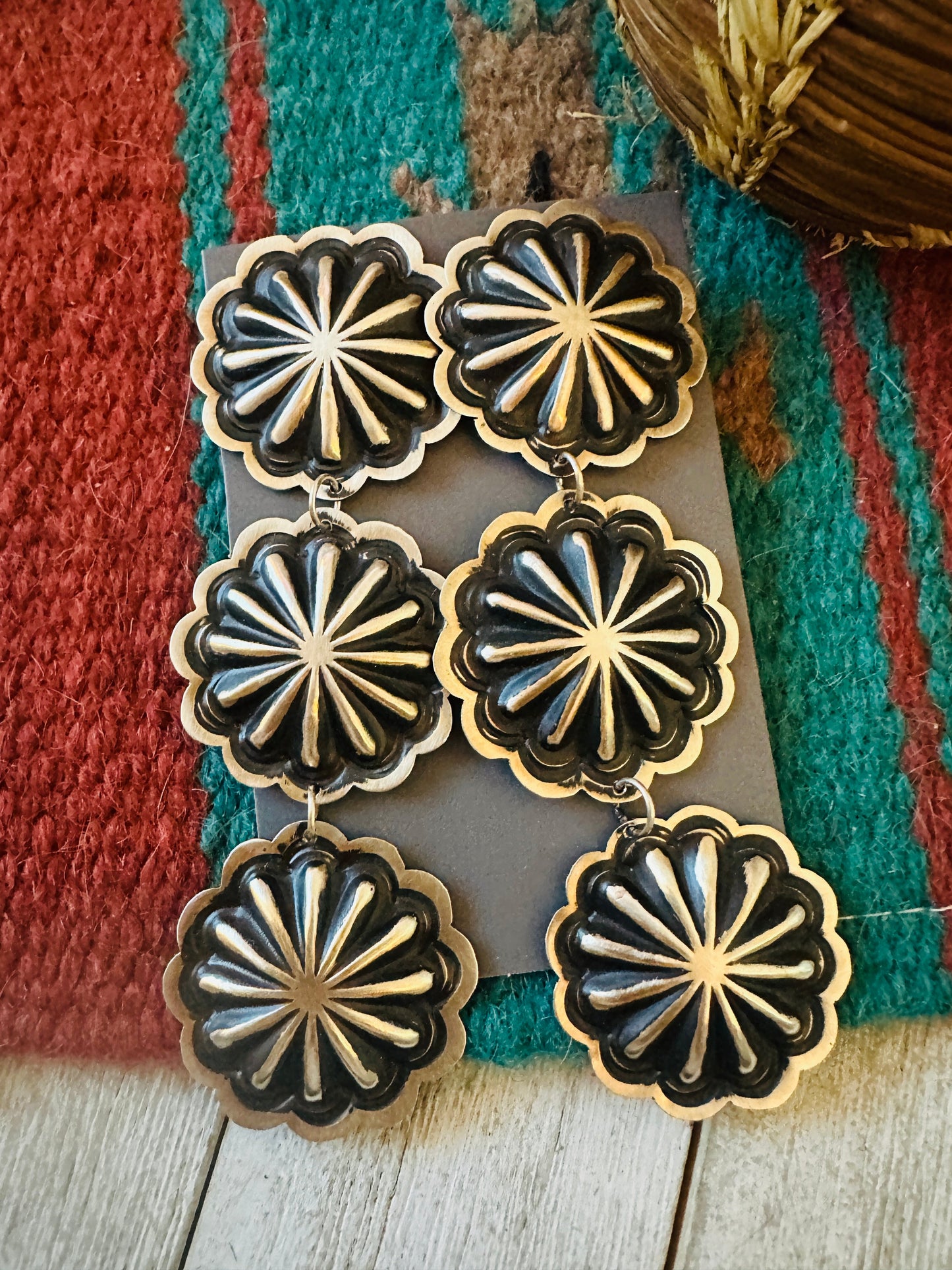 Handcrafted & Hand Stamped Sterling Silver Concho Dangle Earrings