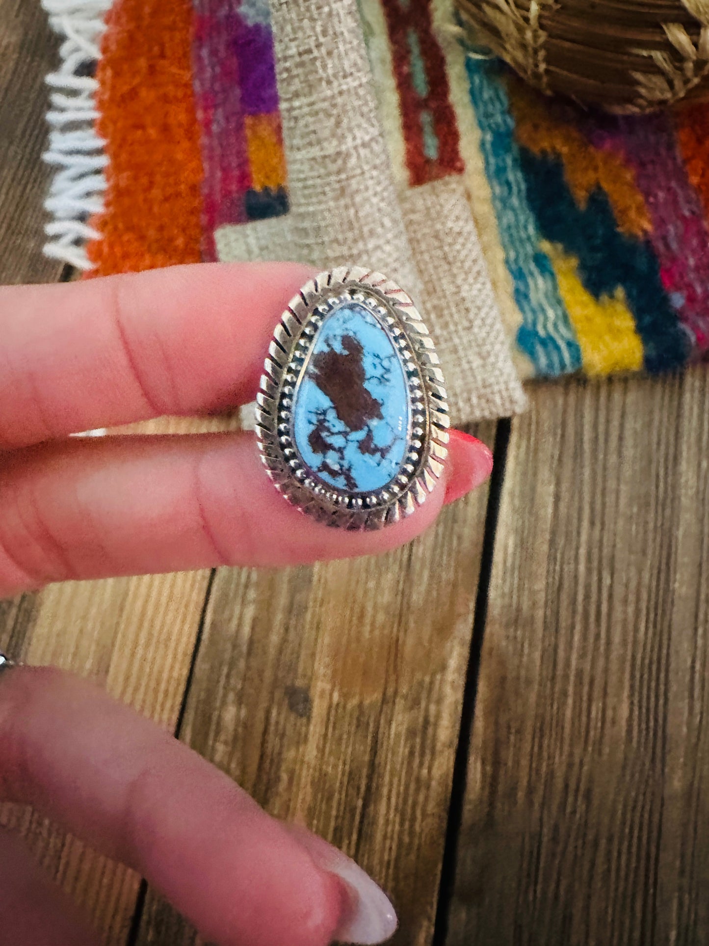 Handcrafted Golden Hills Turquoise & Sterling Silver Ring Size 6