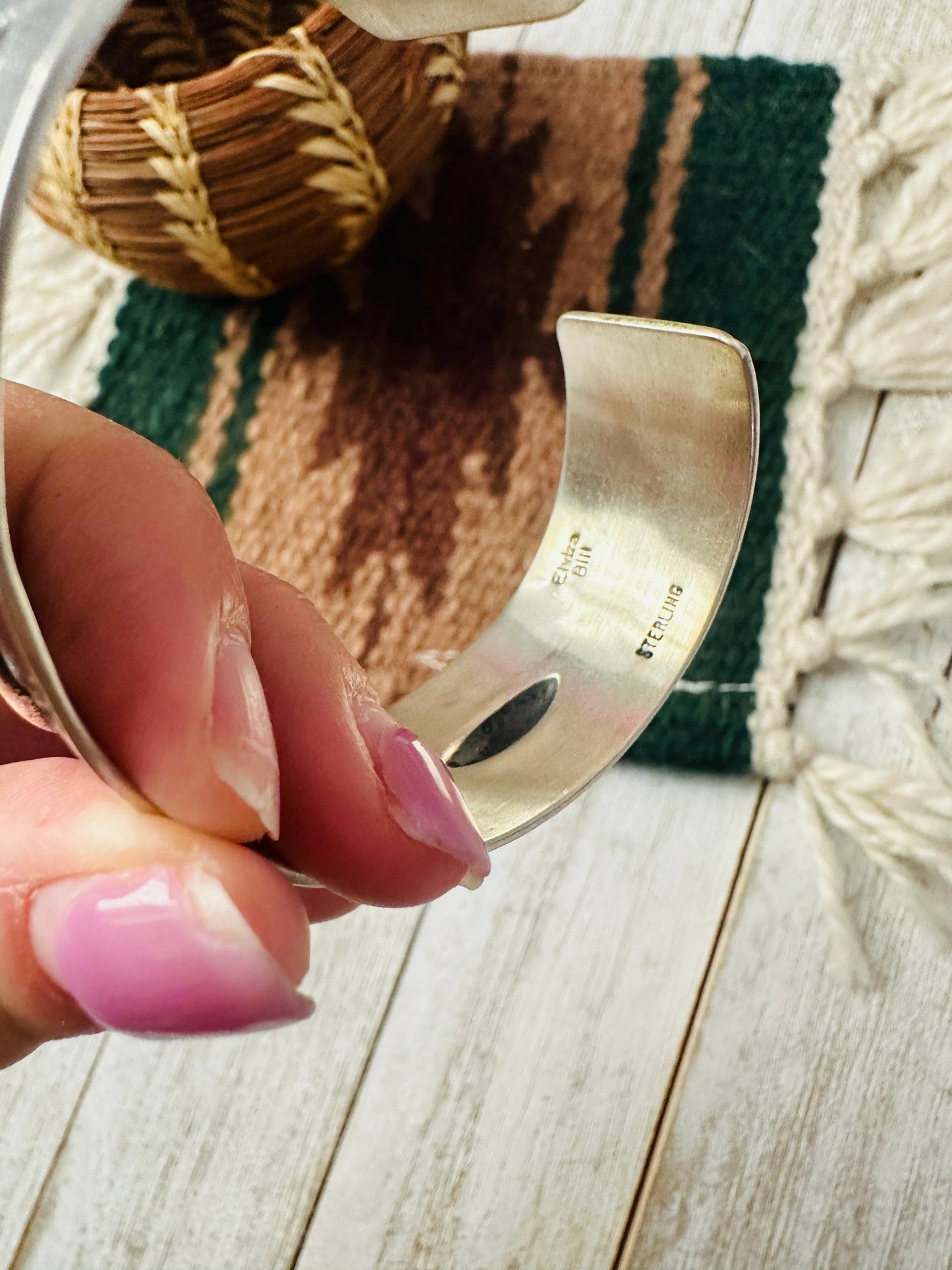 Handcrafted Stamped Sterling Silver Cuff Bracelet By Elvira Bill