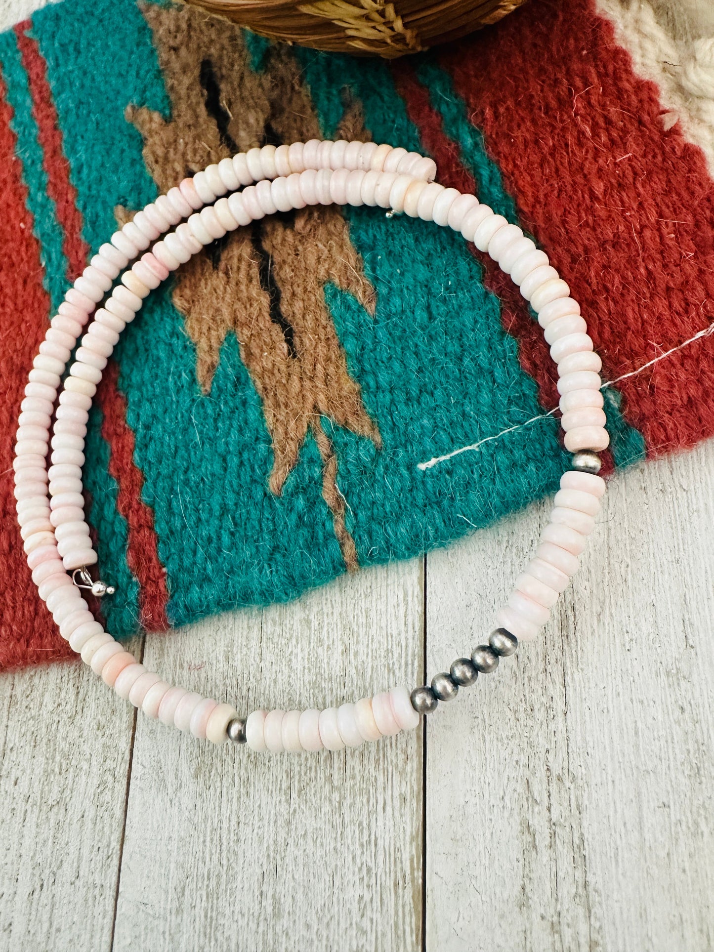 Handcrafted Pink Conch & Sterling Silver Beaded Wrap Choker Necklace