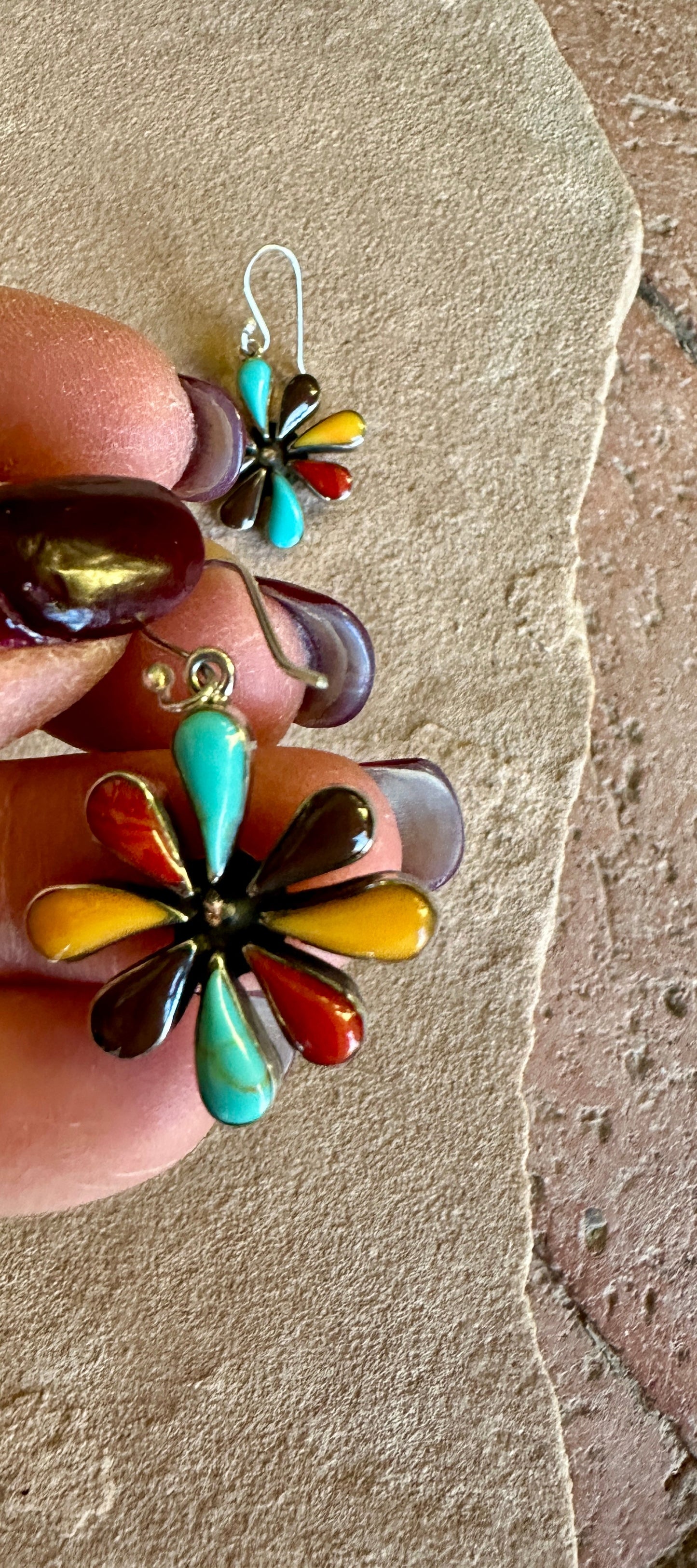 Turquoise Spiny Onyx Daisy Sterling Silver Dangle Earrings