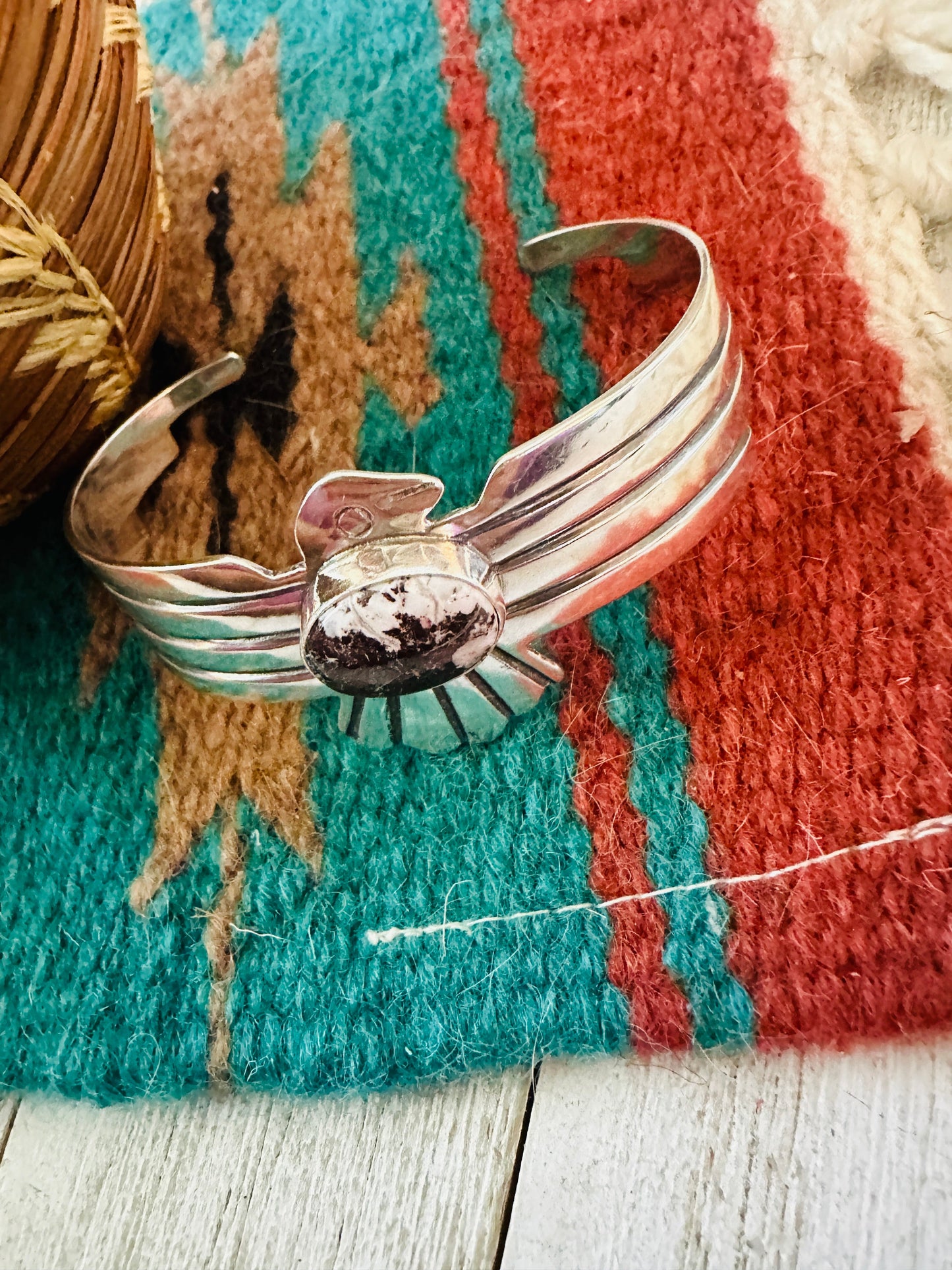 Handcrafted Wild Horse & Sterling Silver Thunderbird Cuff Bracelet