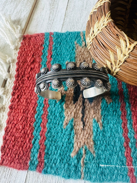 Handcrafted Hand Stamped Sterling Silver Studded Cuff Bracelet