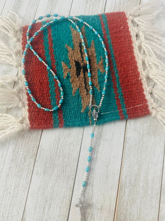 Handcrafted Turquoise & Sterling Silver Beaded Rosary Necklace