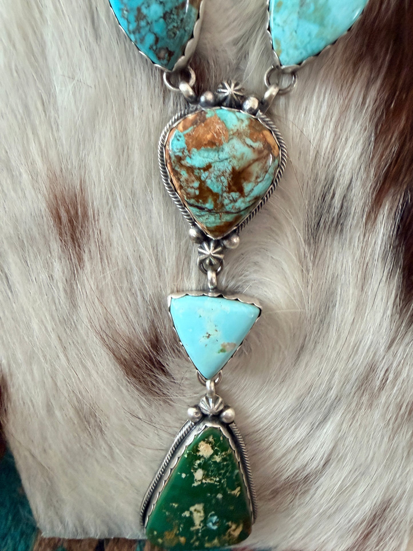 Handcrafted Multi Turquoise & Sterling Silver Lariat Necklace by Bobby Johnson