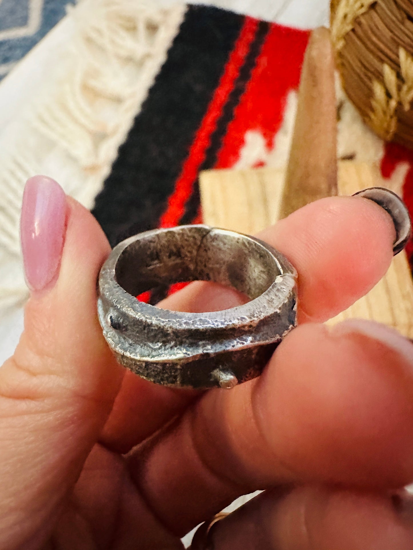 Handcrafted Tufa Cast Sterling Silver Band Ring Size 8.5
