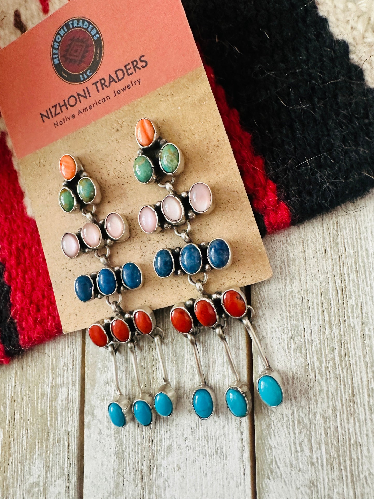 Handcrafted Multi Stone & Sterling Silver Chandelier Dangle Earrings