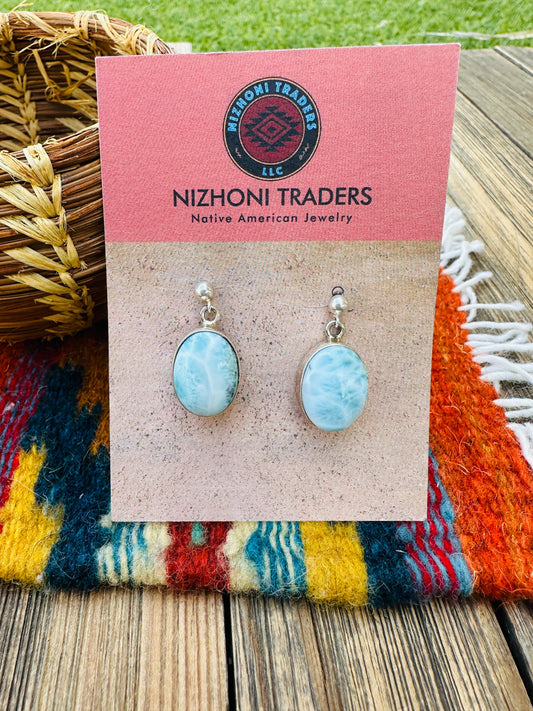Handcrafted Larimar & Sterling Silver Dangle Earrings