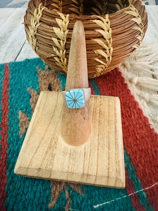 Handcrafted Sterling Silver & Turquoise Inlay Band Ring Size 5