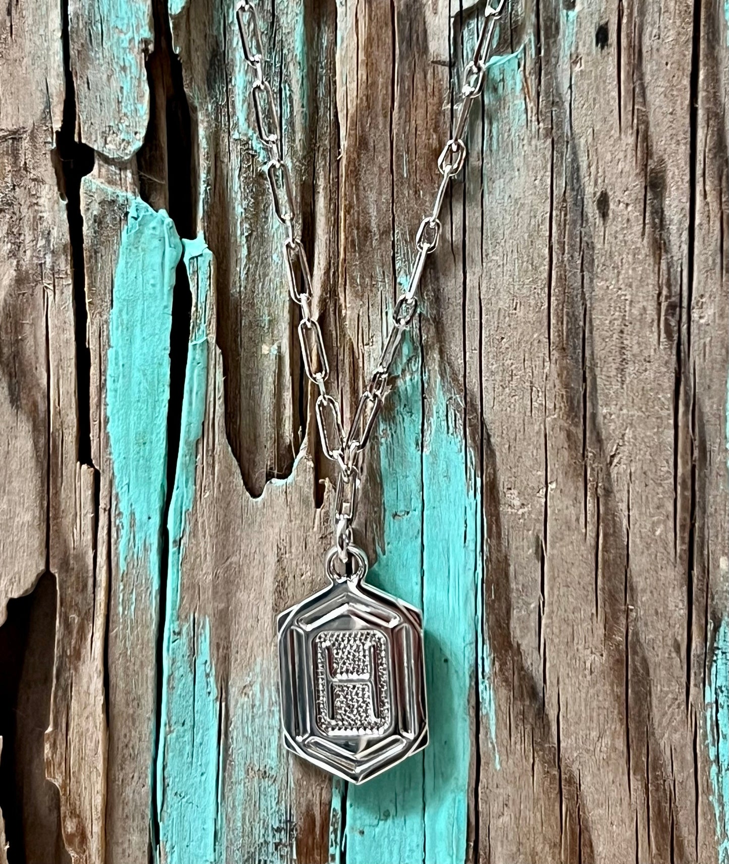 Hexagon Tag Initial “H” Pendant Necklace