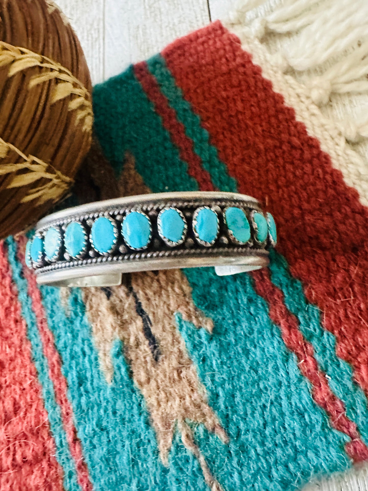 Old Pawn Handcrafted Sterling Silver & Turquoise Cuff Bracelet /