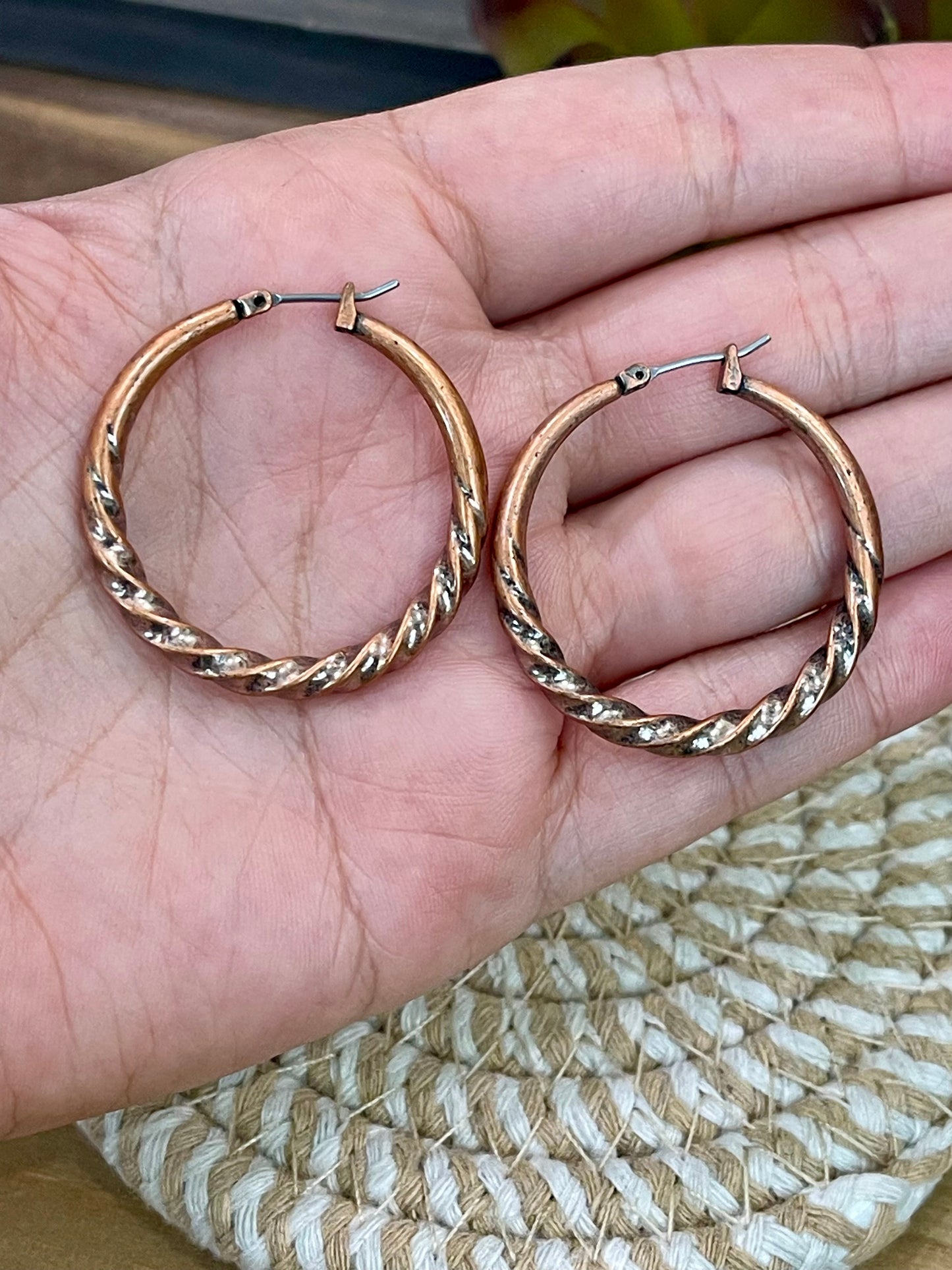 Vintage Handmade Copper Hoop Earrings