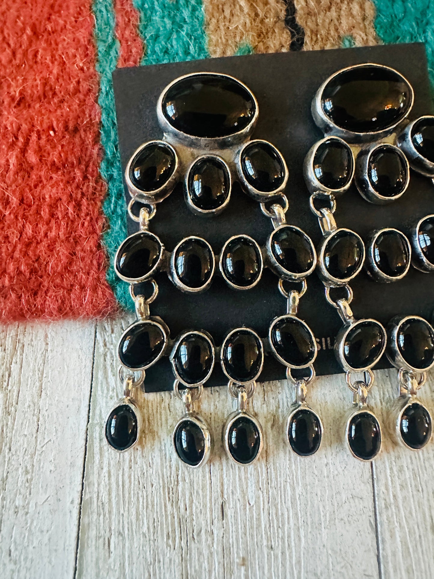 Handcrafted Sterling Silver & Black Onyx Chandelier Dangle Earrings