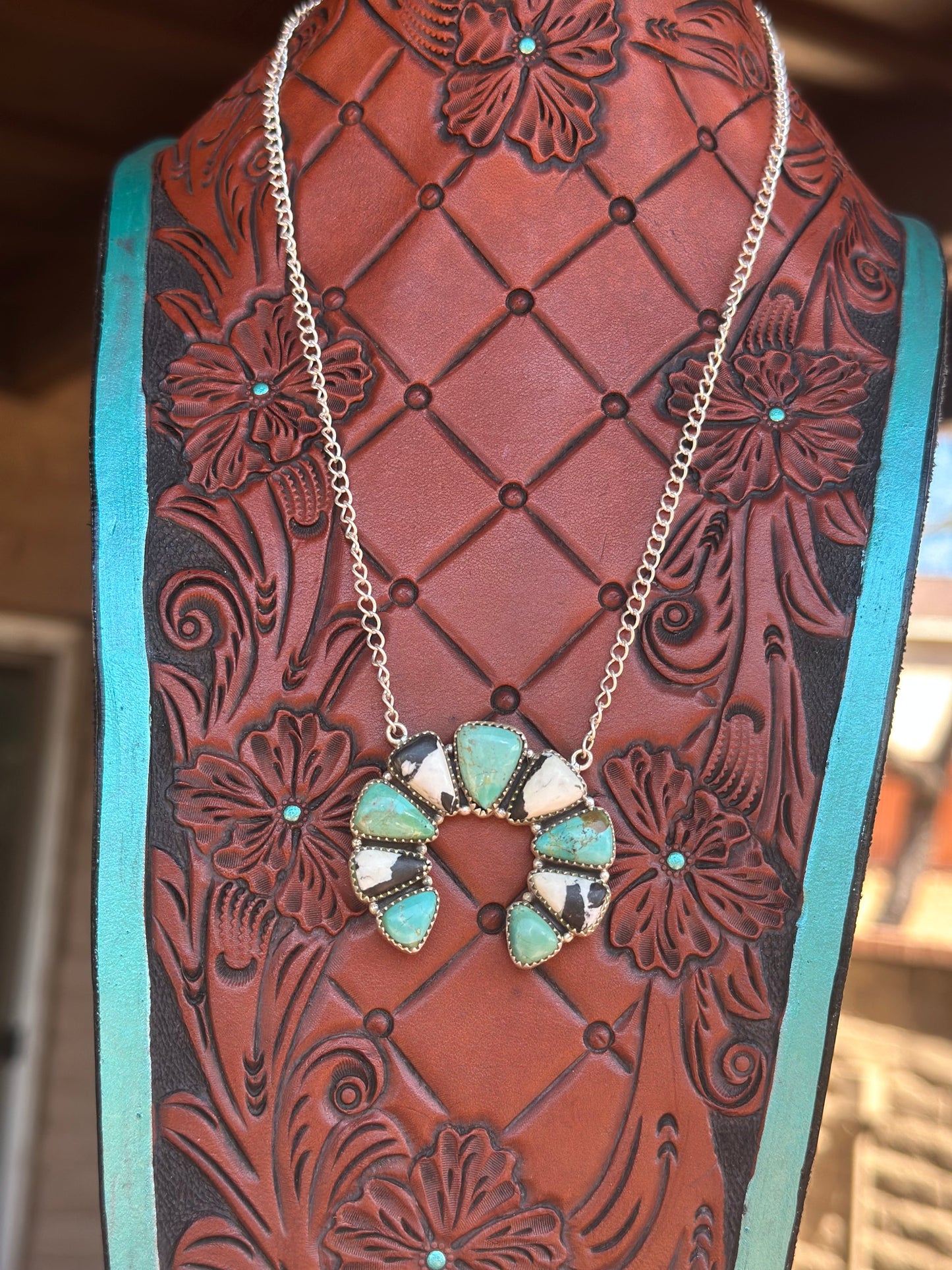 Handmade Sterling Silver Turquoise & White Buffalo Naja Necklace