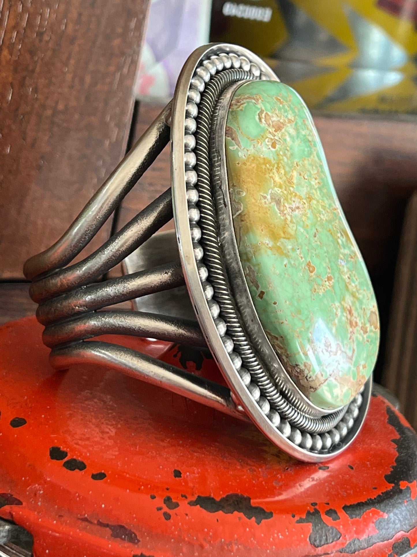 Old Pawn Sterling Silver & Royston Turquoise Cuff Bracelet by Readda Begay /
