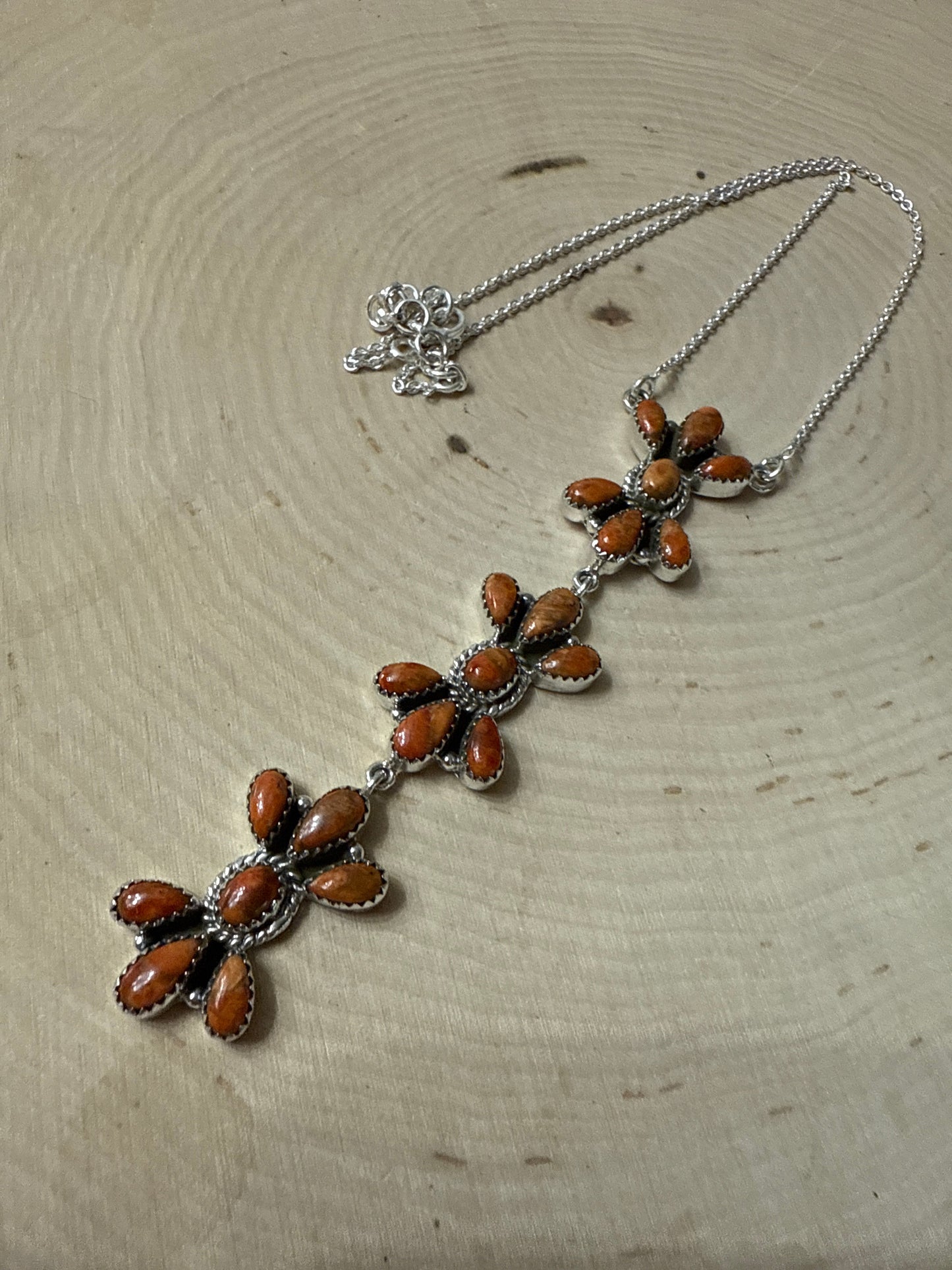 Handmade Orange Mojave & Sterling Silver Drop Necklace