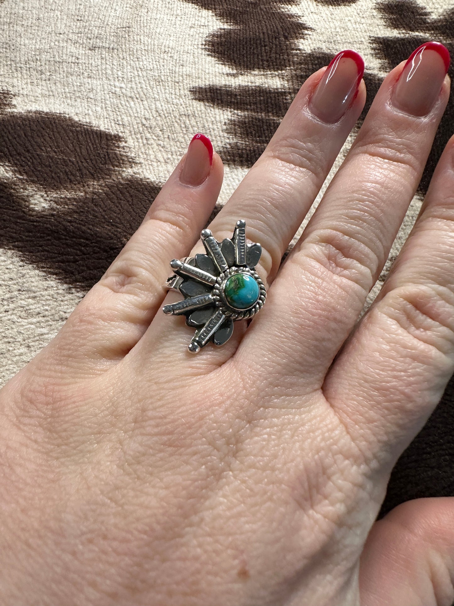 Beautiful Handmade Sonoran Mountain Turquoise And Sterling Silver Adjustable Crescent Ring