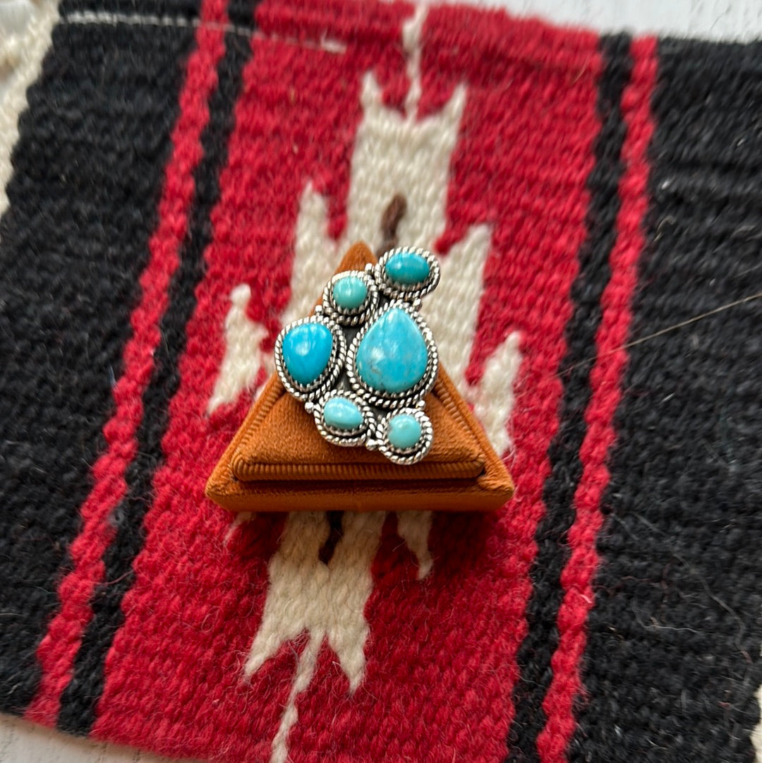 Beautiful Handmade Turquoise And Sterling Silver Adjustable Ring  Signed Nizhoni