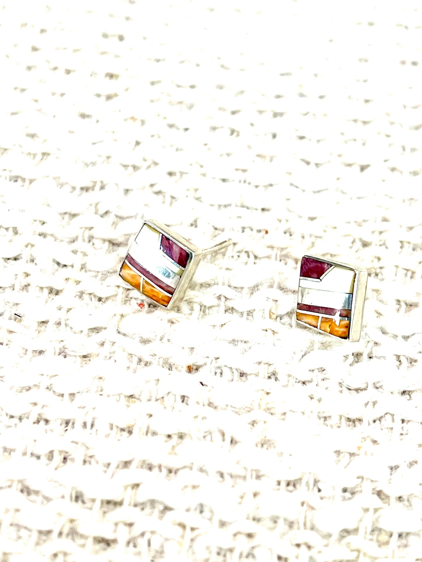 Beautiful Handmade Sterling Silver & Multi Stone Inlay Stud Earrings