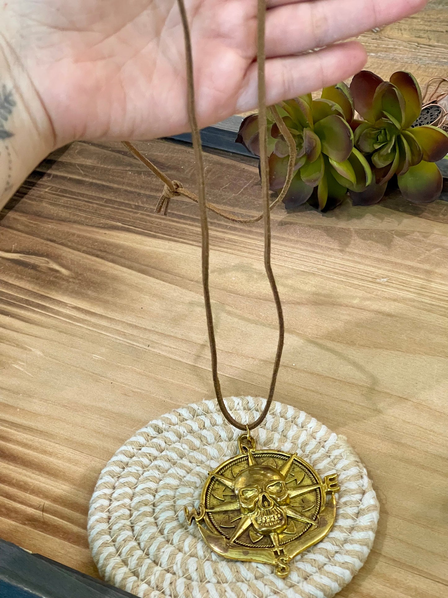 The Bijoux Vault Vintage Skull Compass Gold Plated Necklace