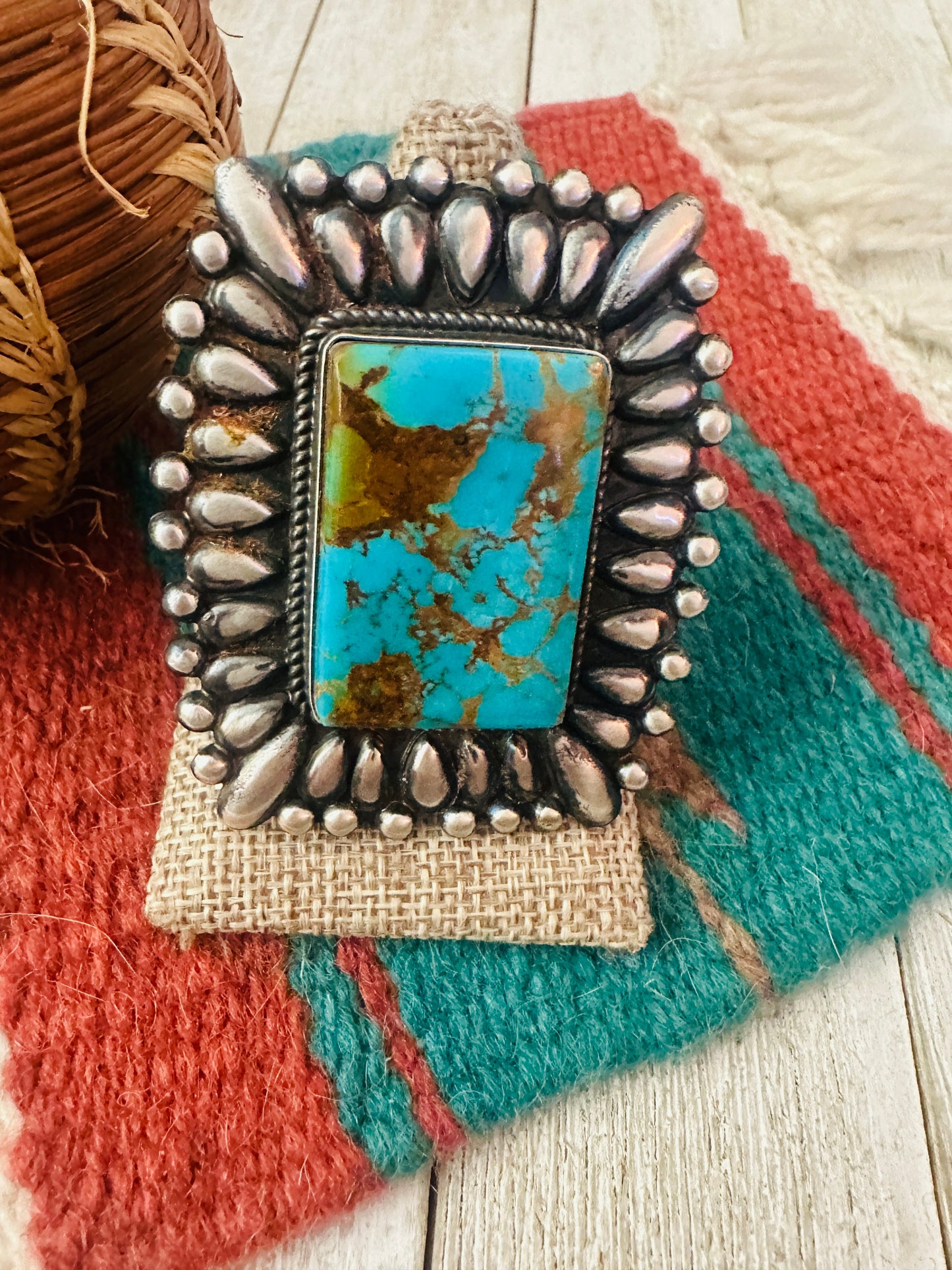 Handcrafted Turquoise & Sterling Silver Adjustable Ring by Marcus Chavez