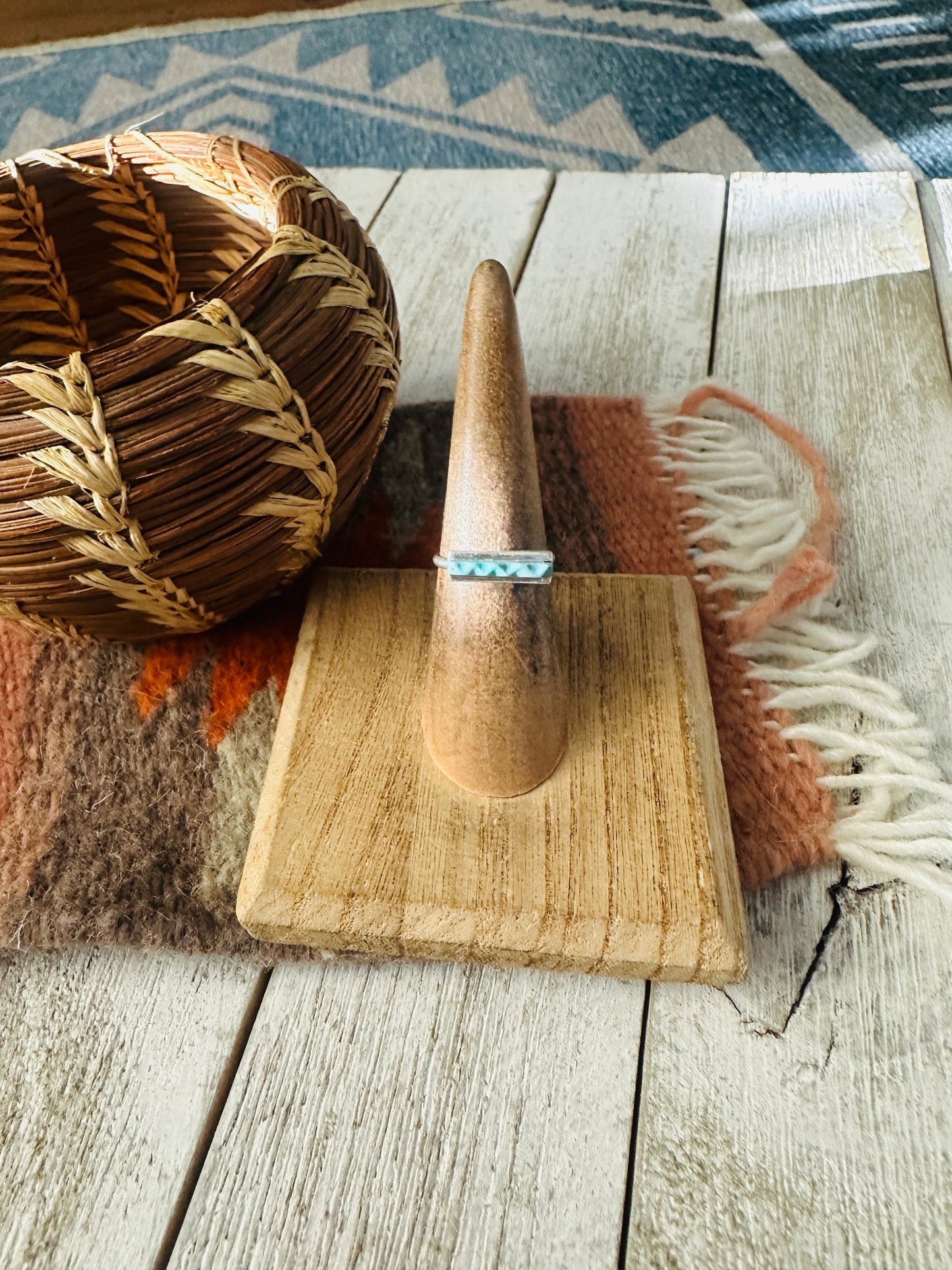Handcrafted Turquoise & Sterling Silver Bar Band Ring